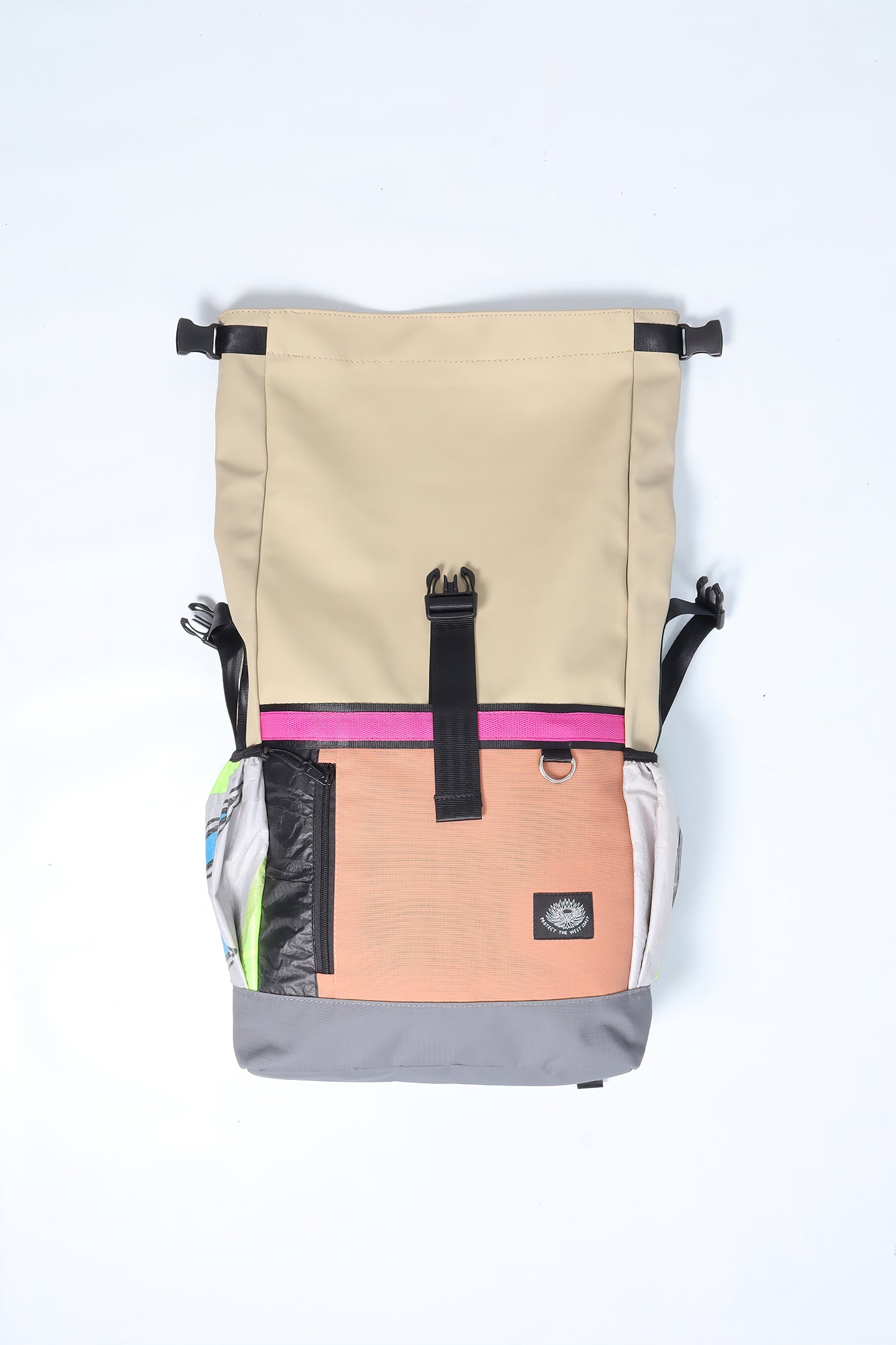 Roll Top Backpack (Brown-Blue)