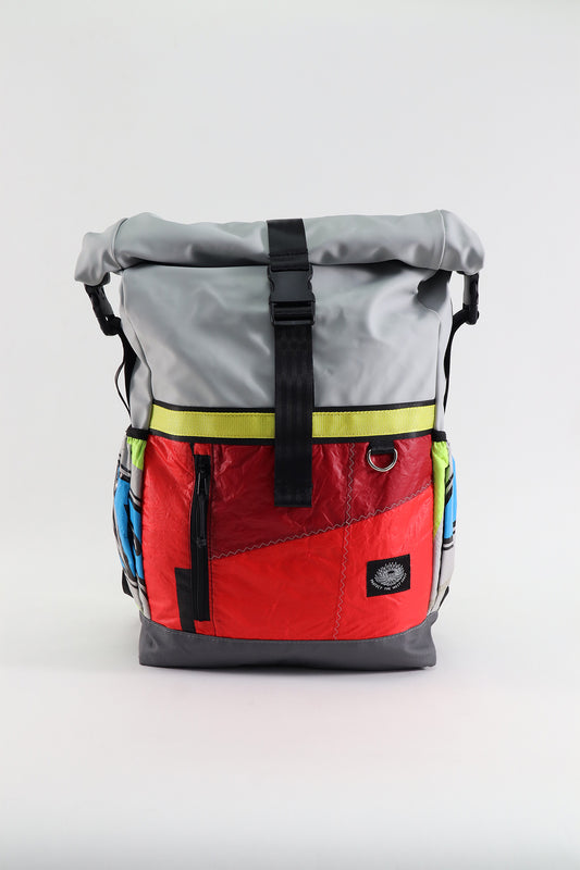 Roll Top Backpack (Grey-Red)