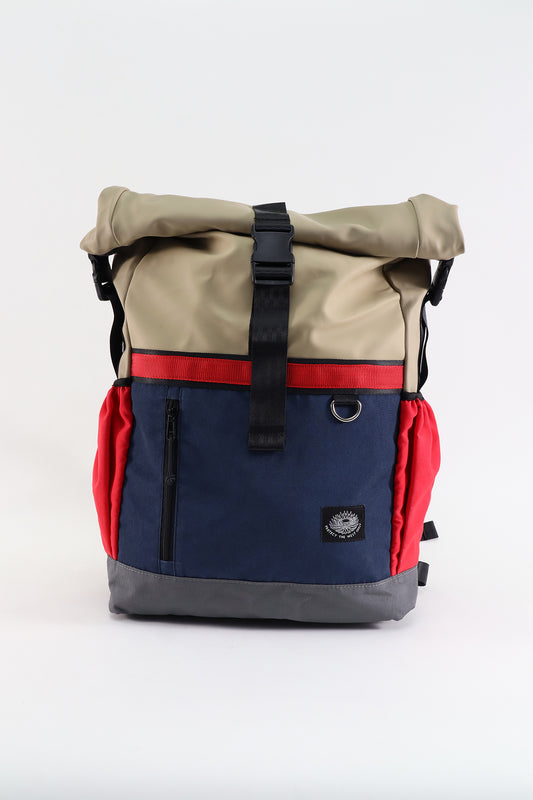 Roll Top Backpack (Brown-Blue)